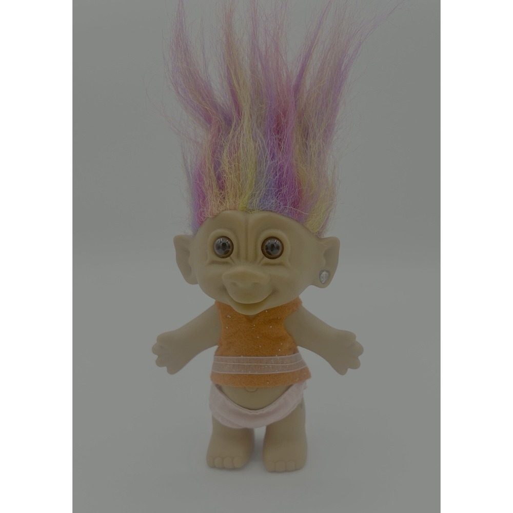Vintage 1990's Bright Of America  5" Treasure Troll doll with Rainbow hair